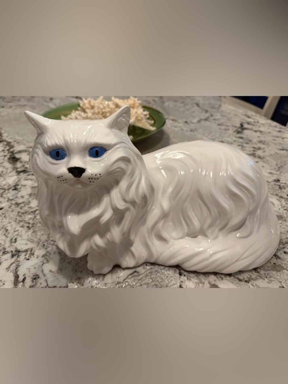 Vintage Large Ceramic White Cat Laying Down Blue Eyes Figurine 16” - Picture 2 of 16